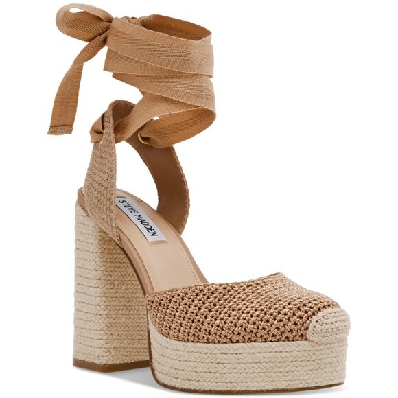 Steve Madden Women's Luvly Platform Lace-up Espadrille Pumps - Tan Crochet - Picture 1 of 3